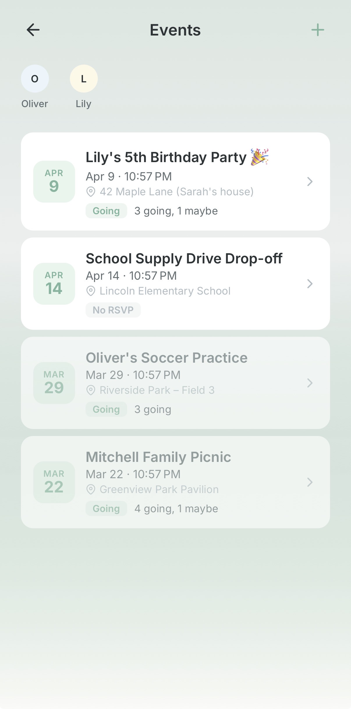 Events screen